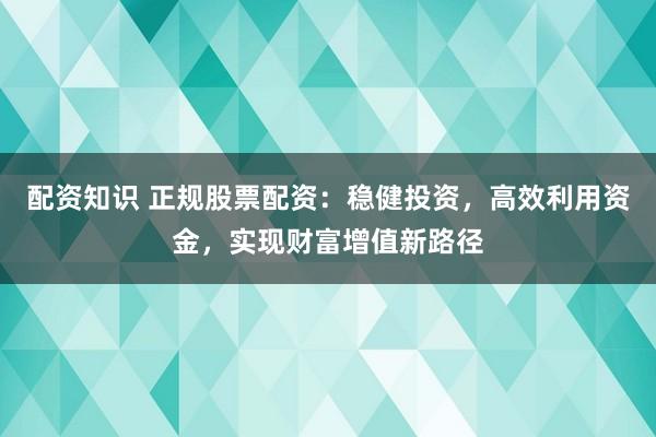 配资知识 正规股票配资：稳健投资，高效利用资金，实现财富增值新路径