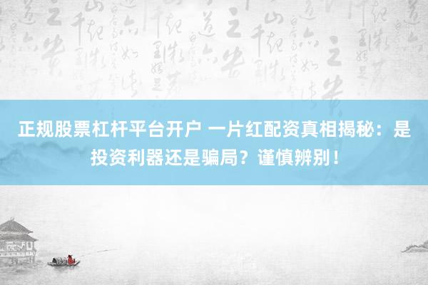 正规股票杠杆平台开户 一片红配资真相揭秘：是投资利器还是骗局？谨慎辨别！