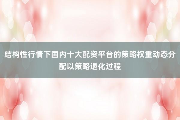 结构性行情下国内十大配资平台的策略权重动态分配以策略退化过程